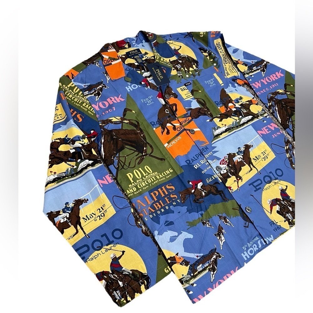 Polo Ralph Lauren Equestrian Sleepwear All Over Print Button Up Shirt - Picture 4 of 12